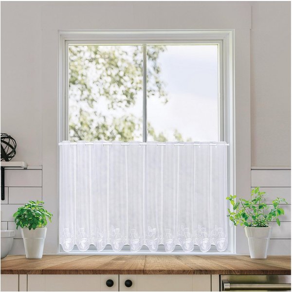 Gerster Scheibengardine Fabia, nach Maß, 1 Stück, Durchzuglöcher, transparent (1 St), Durchzuglöcher, transparent, Voile, SB-Bistro "Fabia", maßgenaue Anfertigu