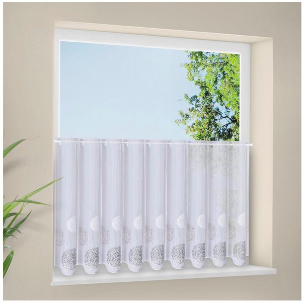 Gerster Scheibengardine Leoni (1 St), Durchzuglöcher, transparent, Voile, Stickereipanneau mit Kugeln bestickt