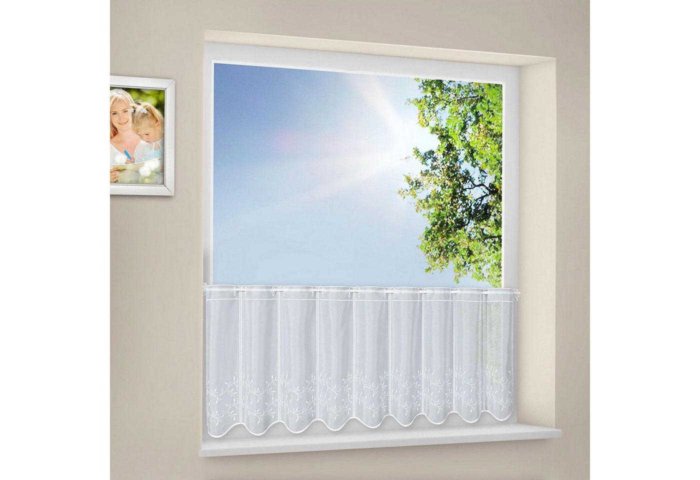 Gerster Scheibengardine TWINE (1 St), Durchzuglöcher, transparent, Hochwertiger Voile bestickt Blumenranken – Bild 3 von 5