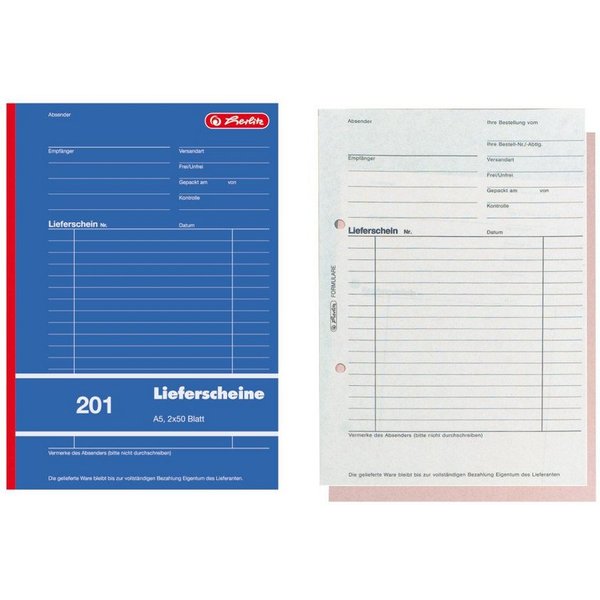 Herlitz Geschäftspapier Herlitz Lieferscheinbuch 201 / A5 / 2x 50 Blatt