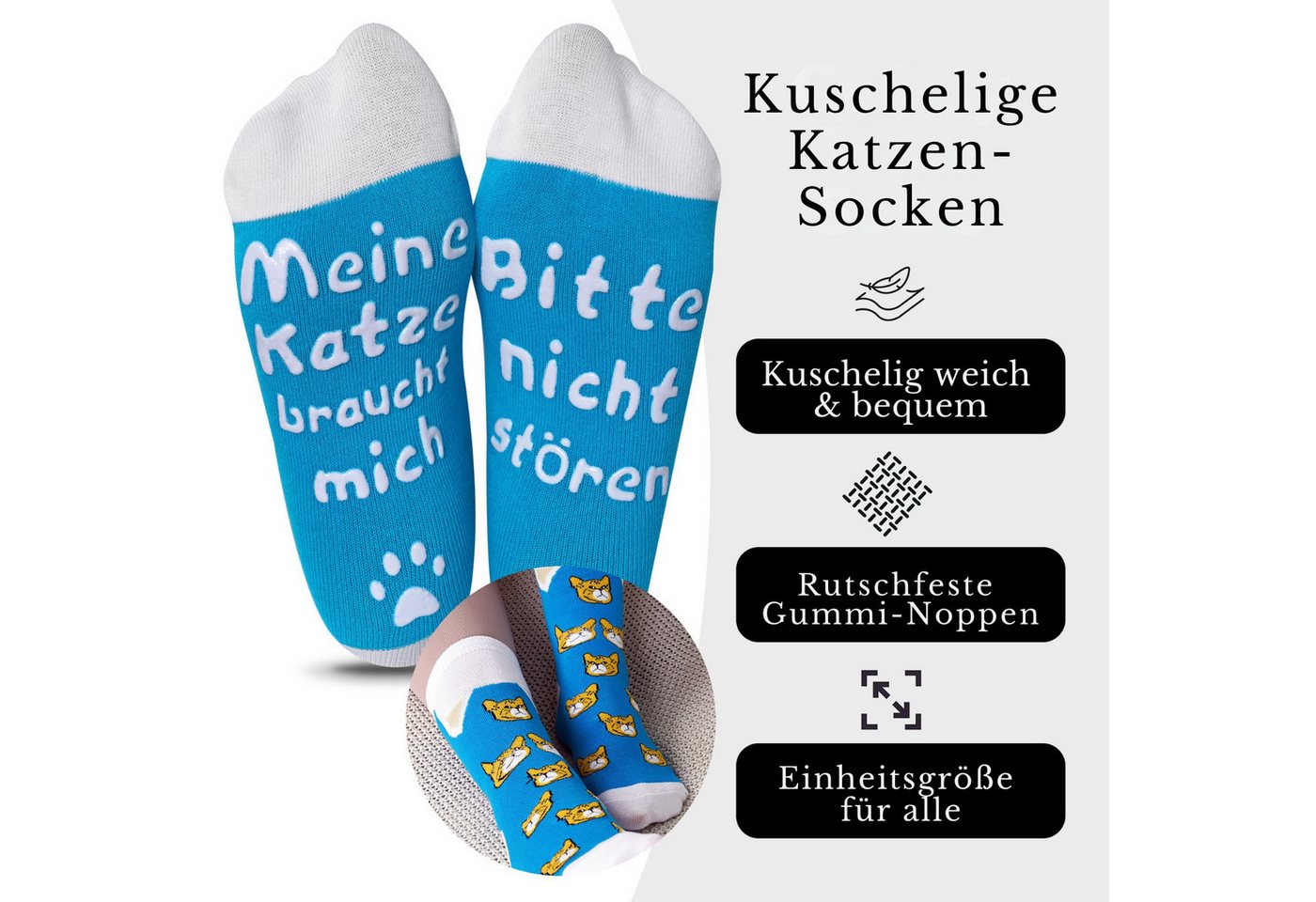 Geschenkehöhle Kuschelsocken Katzen Socken - Bitte nicht stören, Meine Katze braucht mich Weich, waschbar, wunderbar – Lieblingssocken in 34–42 – Bild 2 von 5