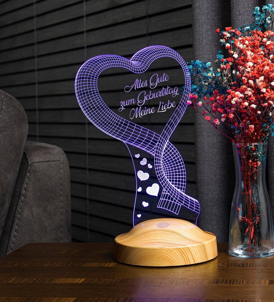 Geschenkelampe LED Nachttischlampe Ein Herz 3D Gravur mehrfarbige Geburtstagsgeschenk, Leuchte in 7 Farben fest integriert, Geburtstag Geschenk für, Partnerin,  – Bild 2 von 5