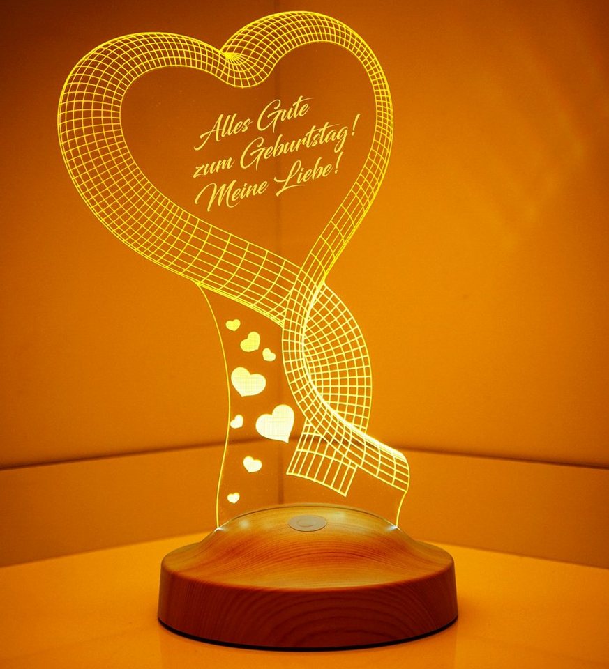 Geschenkelampe LED Nachttischlampe Ein Herz 3D Gravur mehrfarbige Geburtstagsgeschenk, Leuchte in 7 Farben fest integriert, Geburtstag Geschenk für, Partnerin,  – Bild 3 von 5