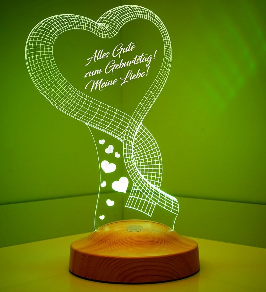 Geschenkelampe LED Nachttischlampe Ein Herz 3D Gravur mehrfarbige Geburtstagsgeschenk, Leuchte in 7 Farben fest integriert, Geburtstag Geschenk für, Partnerin,  – Bild 5 von 5