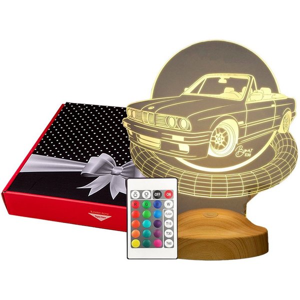 Geschenkelampe LED Nachttischlampe Klassische Automobile Nachttischlampe 3D Licht mit Gravur für AutoFans, Leuchte 7 Farben fest integriert, Geschenk für Männer