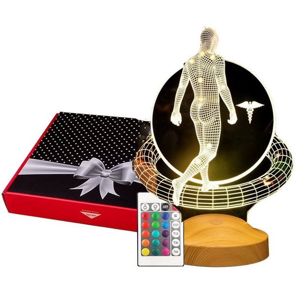 Geschenkelampe LED Nachttischlampe Physiotherapeut 3D Tischlampe Büro Geschenk für Physiotherapeuten, Leuchte 7 Farben fest integriert, Arzten, Heilpraktiker, G