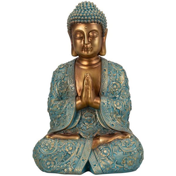 Geschenkestadl Buddhafigur Buddha Figur groß 41,5cm türkis gold betende Hände (1 St), Spirituell, Entspannung, Buddha, Sammelfigur, Yoga