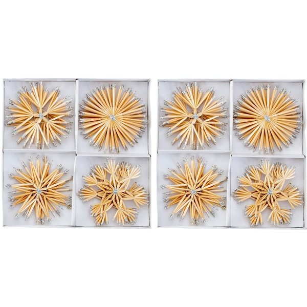 Geschenkestadl Christbaumschmuck 24 Strohsterne Weihnachtsanhänger silber und gold Glitzer 10 cm, klassisch, weihnachtlich, Glitzer, Strohsterne