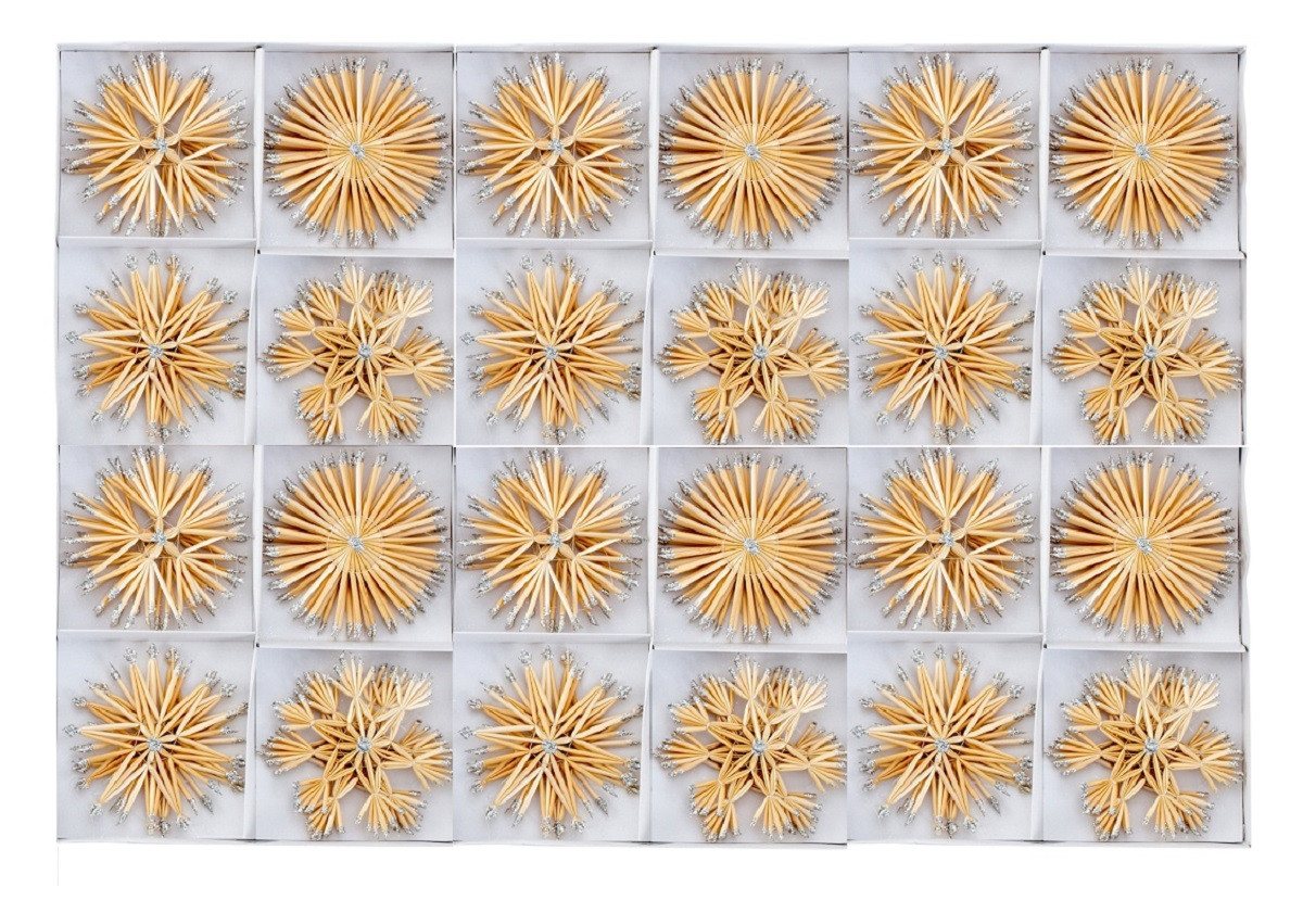 Geschenkestadl Christbaumschmuck 24 Strohsterne Weihnachtsanhänger silber und gold Glitzer 10 cm, klassisch, weihnachtlich, Glitzer, Strohsterne – Bild 3 von 5