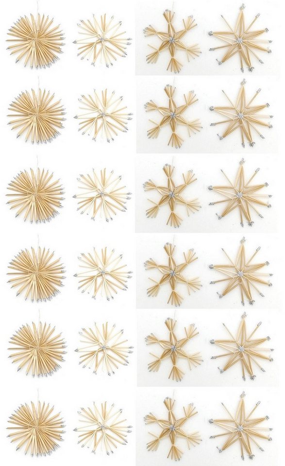 Geschenkestadl Christbaumschmuck 24 Strohsterne Weihnachtsanhänger silber und gold Glitzer 10 cm, klassisch, weihnachtlich, Glitzer, Strohsterne – Bild 4 von 5