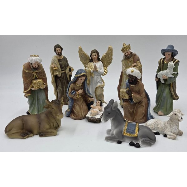 Geschenkestadl Krippenfigur 11-teiliges Krippenfiguren-Set – 4 bis 13 cm aus Polystein (Spar-Set, 11 verschiedene Figuren)