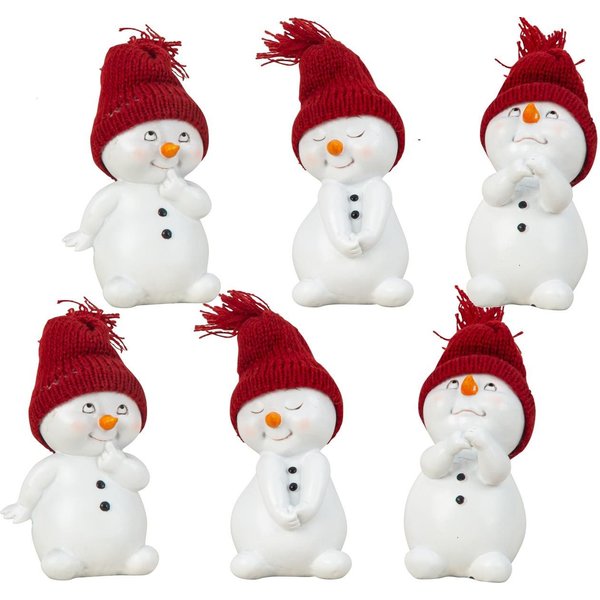 Geschenkestadl Schneemann 6 Stück Schneemann Figuren Strickmütze 12cm Winterdeko mehrere Farben