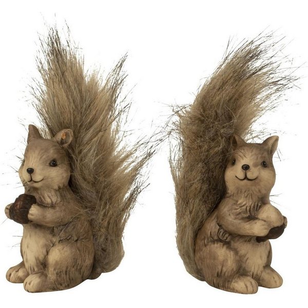 Geschenkestadl Tierfigur 2 Eichhörnchen flauschiger Schwanz und Nuss 10cm u. 18cm Herbst Deko (2 St)