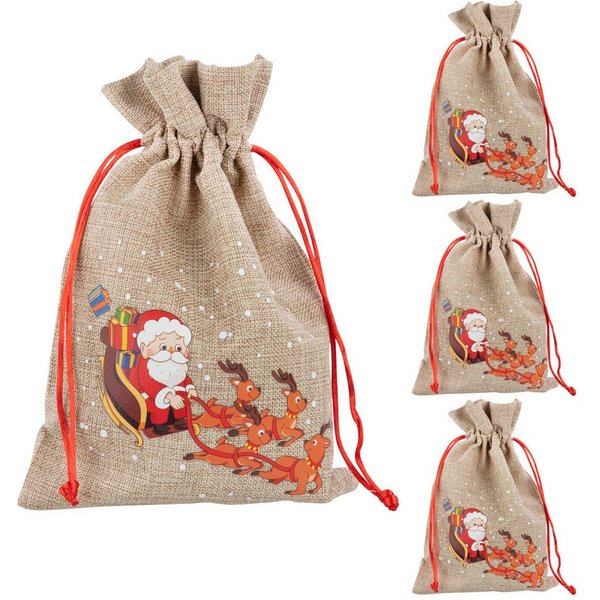 Idena Geschenkpapier Idena Bundle Jutesäcke Weihnachtsmann Schlitten 15x22cm 4 Stück