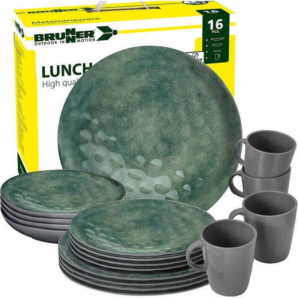 BRUNNER Geschirr-Set BRUNNER Camping Geschirrset VENETIAN (8, 12, 16, 36-Teile) SEA GREEN (16-tlg)