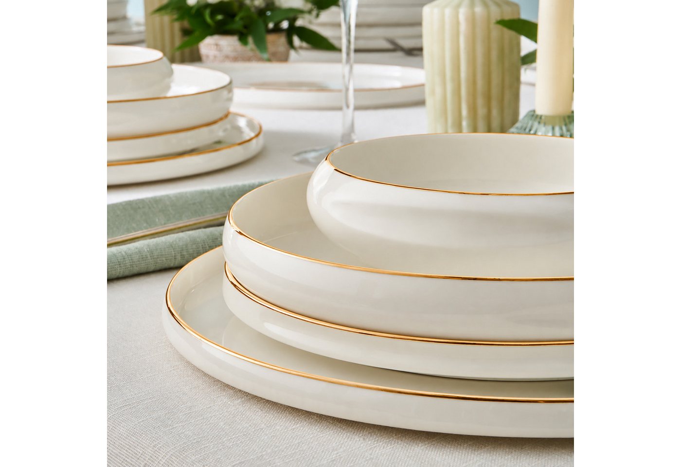 Karaca Geschirr-Set Karaca Stream Bone New Sunset V2 53-teiliges Geschirrset 12 Pers, Gold, BONE PORCELAIN – Bild 4 von 5