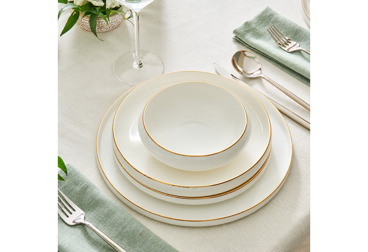 Karaca Geschirr-Set Karaca Stream Bone New Sunset V2 53-teiliges Geschirrset 12 Pers, Gold, BONE PORCELAIN – Bild 5 von 5