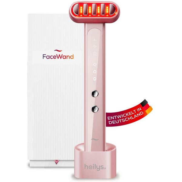 heilys® Gesichtsmassagegerät heilys® FaceWand, Rotlichtlampe Gesicht, 5-in-1 Beauty Gerät mit EMS, Rot- & Blaulicht, Ideal für Zuhause und unterwegs