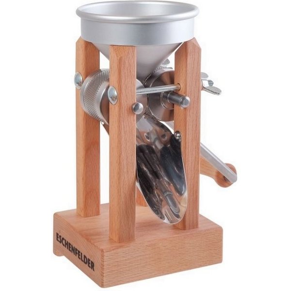 Eschenfelder Getreidemühle Eschenfelder Kornquetsche Flockenquetsche Tischmodell Alutrichter Manuell, (3 Stück), Kurbel 25cm mit Tisch-Schraubzwinge und Reinigu