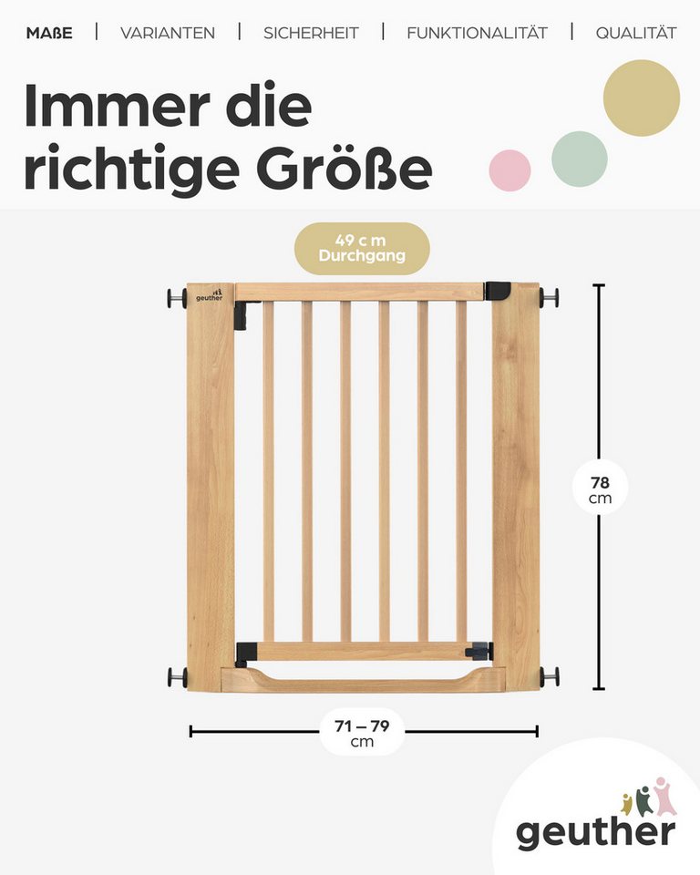 Geuther Treppenschutzgitter Easylock Flatstep Holz 71–133 cm, ohne Bohren Auto-Close flach Tritt, Treppenschutzgitter – Bild 2 von 5