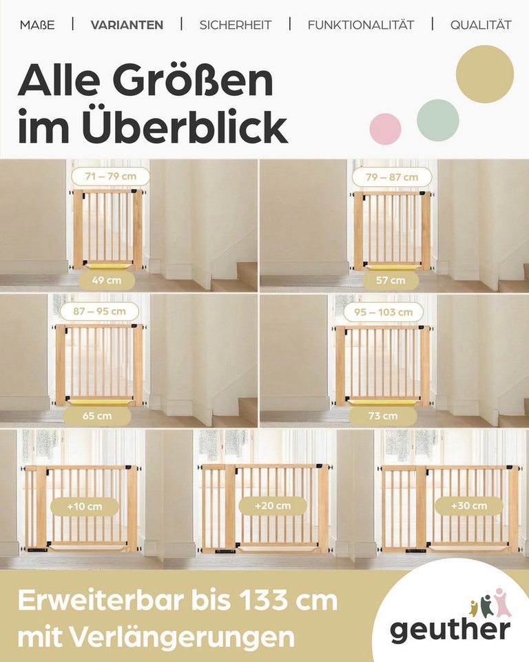 Geuther Treppenschutzgitter Easylock Flatstep Holz 71–133 cm, ohne Bohren Auto-Close flach Tritt, Treppenschutzgitter – Bild 3 von 5