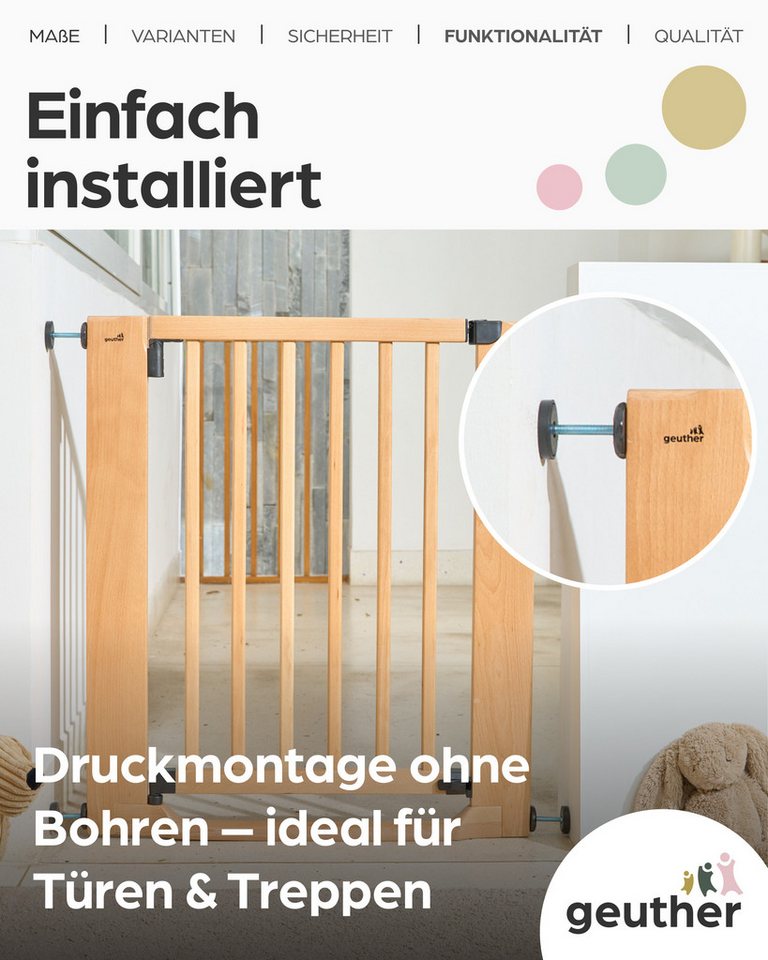 Geuther Treppenschutzgitter Easylock Flatstep Holz 71–133 cm, ohne Bohren Auto-Close flach Tritt, Treppenschutzgitter – Bild 4 von 5