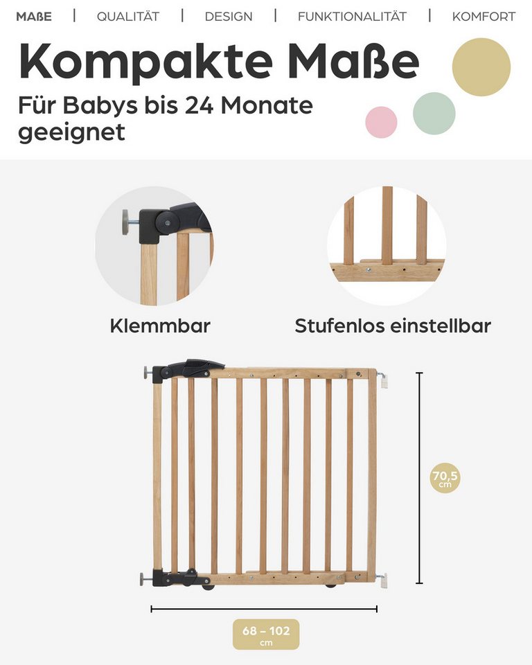 Geuther Türschutzgitter 2714 aus Holz – Klemmen oder Schwenken – 68–102 cm, auch als Treppenschutzgitter verwendbar – Bild 5 von 5