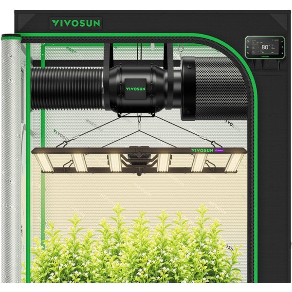 VIVOSUN Gewächshaus VIVOSUN Smart Growbox Komplettset, BxTxH: 60 x 60 x 120 cm, BxLxH: 60 x 60 x 120 cm, LumaLight 100W LED, G4-Abluftsystem und E42A+ Smart-Con