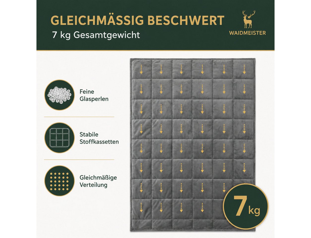 Waidmeister Gewichtsdecke Waidmeister Gewichtsdecke, 7 kg, mit Glasperlen und Tragetasche – Bild 4 von 5