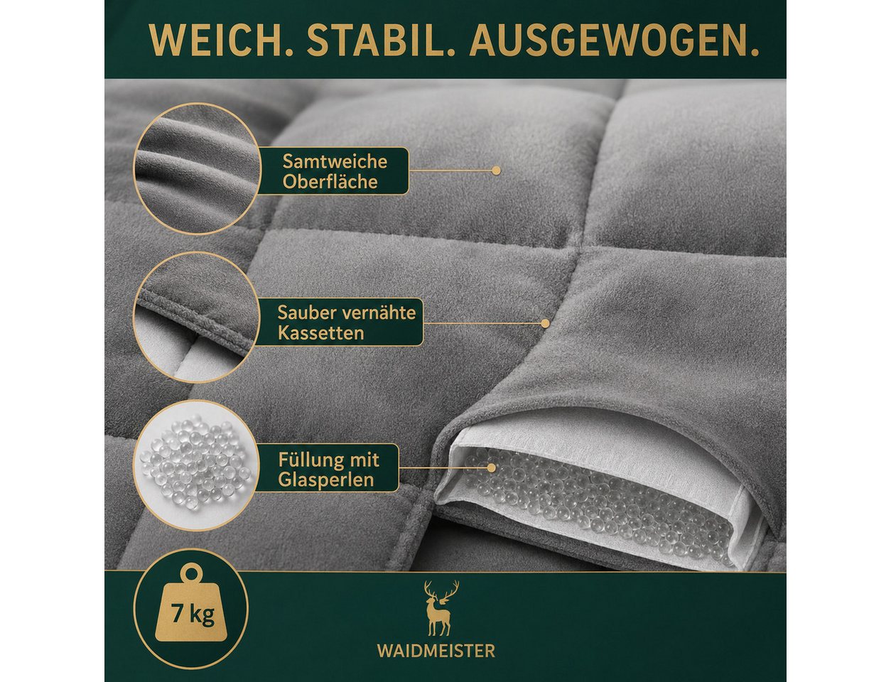 Waidmeister Gewichtsdecke Waidmeister Gewichtsdecke, 7 kg, mit Glasperlen und Tragetasche – Bild 5 von 5
