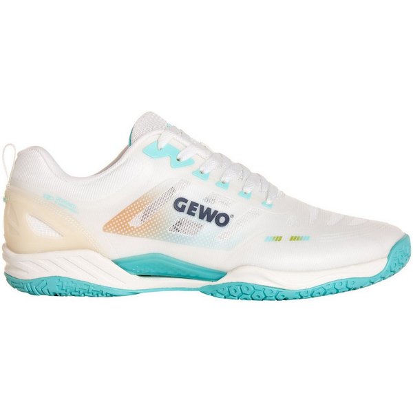 Gewo Tischtennis Schuh Ultra Force Pro, Indoor Hallenschuhe, weiß-mintgrün Trainingsschuh geeignet für Tischtennis