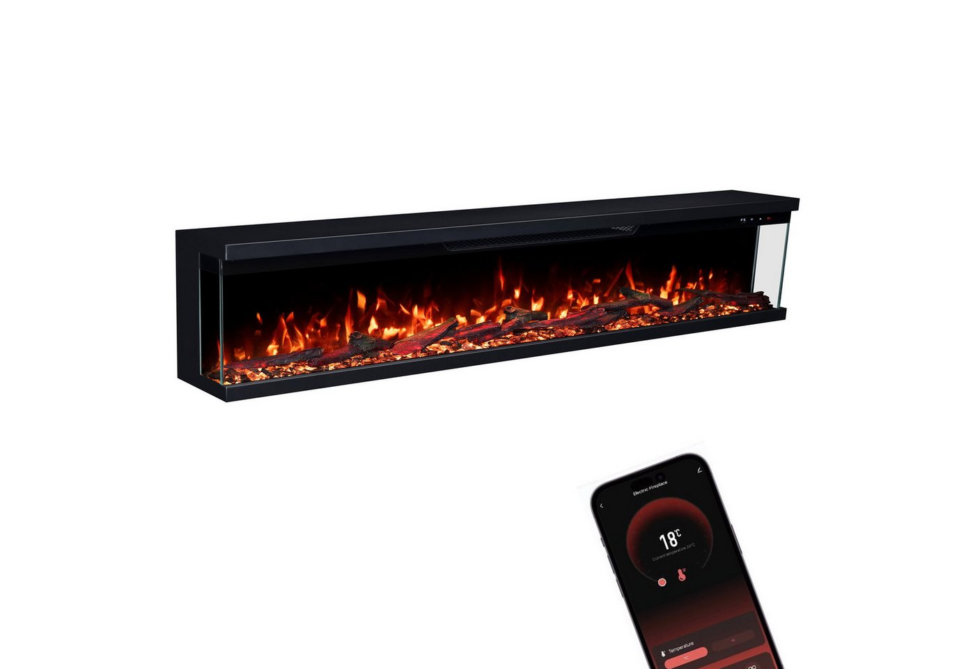 GF Core Elektrokamin Insert Wandkamin mit 3D Feuer und Heizung (Thermostat, 900- 1800 W), Elektrischer Stand-, Wand- oder Einbaukamin mit APP Steuerung, LED – Bild 2 von 5