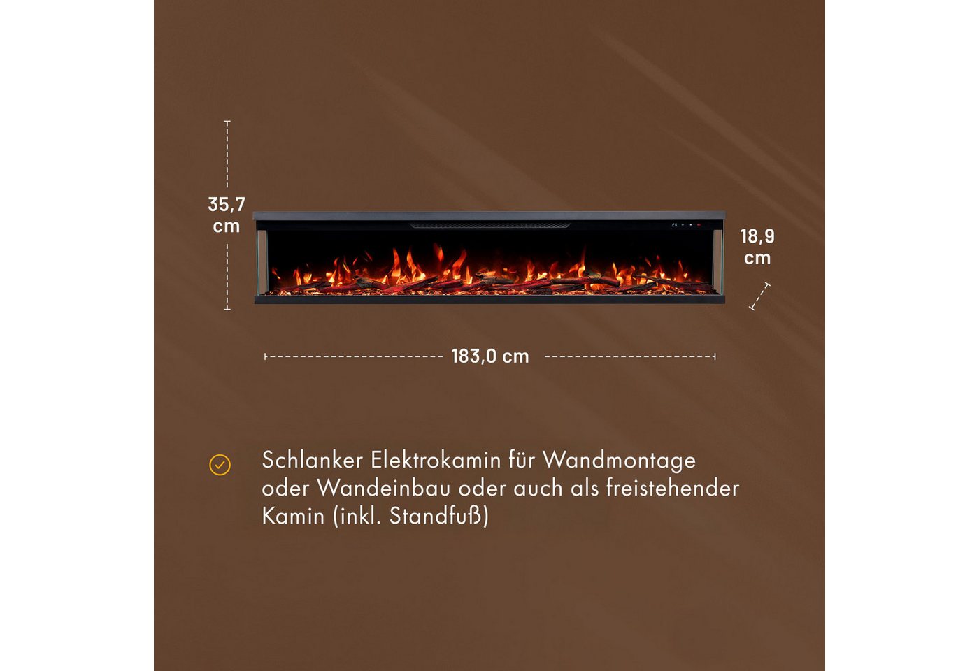 GF Core Elektrokamin Insert Wandkamin mit 3D Feuer und Heizung (Thermostat, 900- 1800 W), Elektrischer Stand-, Wand- oder Einbaukamin mit APP Steuerung, LED – Bild 5 von 5