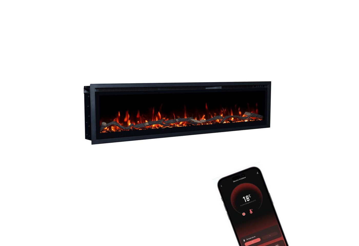 GF Core Elektrokamin Wandkamin Core, 3D Feuer und Heizung (Thermostat, bis 1800 W), Elektrischer Stand-, Wand- oder Einbaukamin mit APP Steuerung, LED – Bild 2 von 5