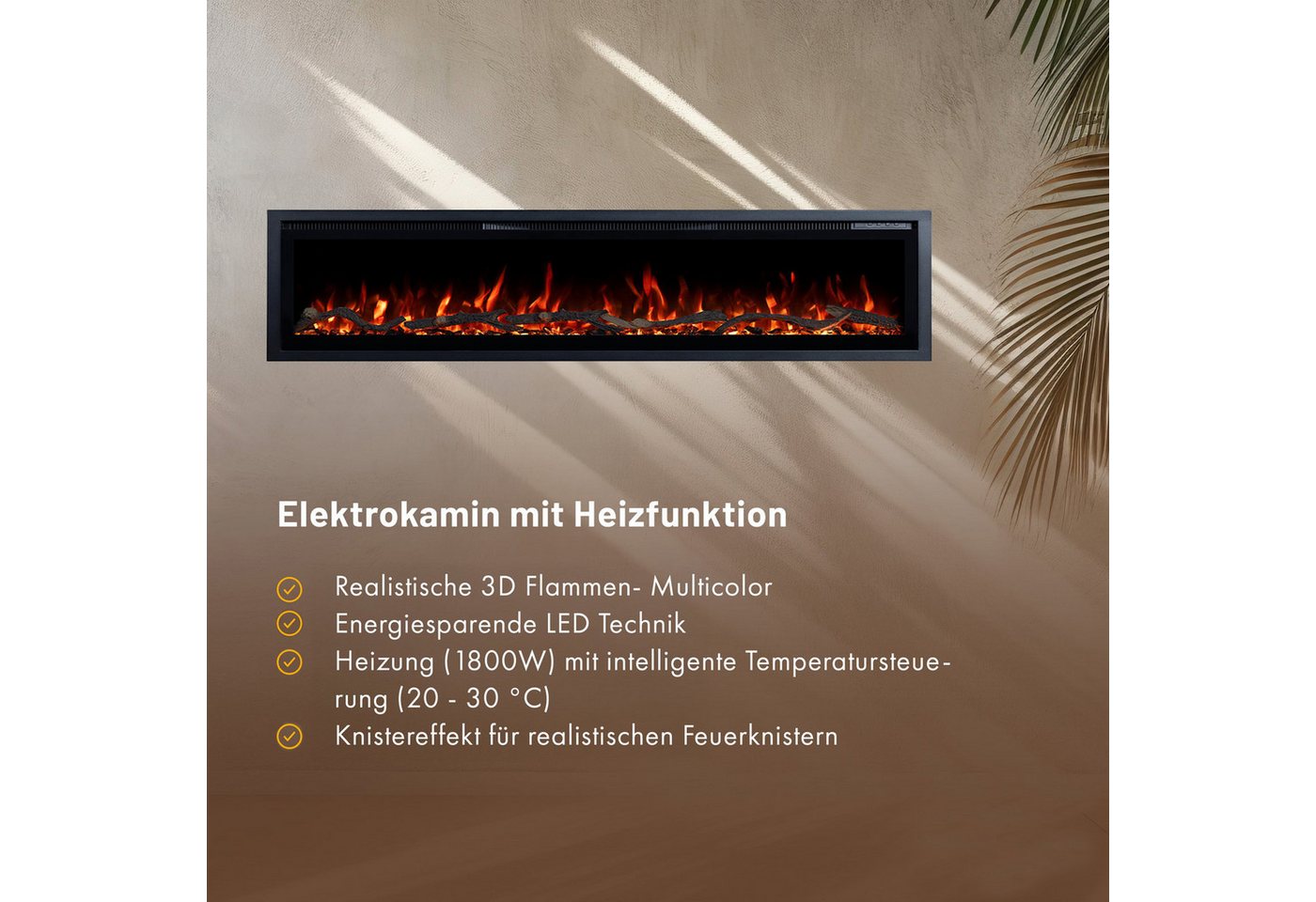 GF Core Elektrokamin Wandkamin Core, 3D Feuer und Heizung (Thermostat, bis 1800 W), Elektrischer Stand-, Wand- oder Einbaukamin mit APP Steuerung, LED – Bild 3 von 5
