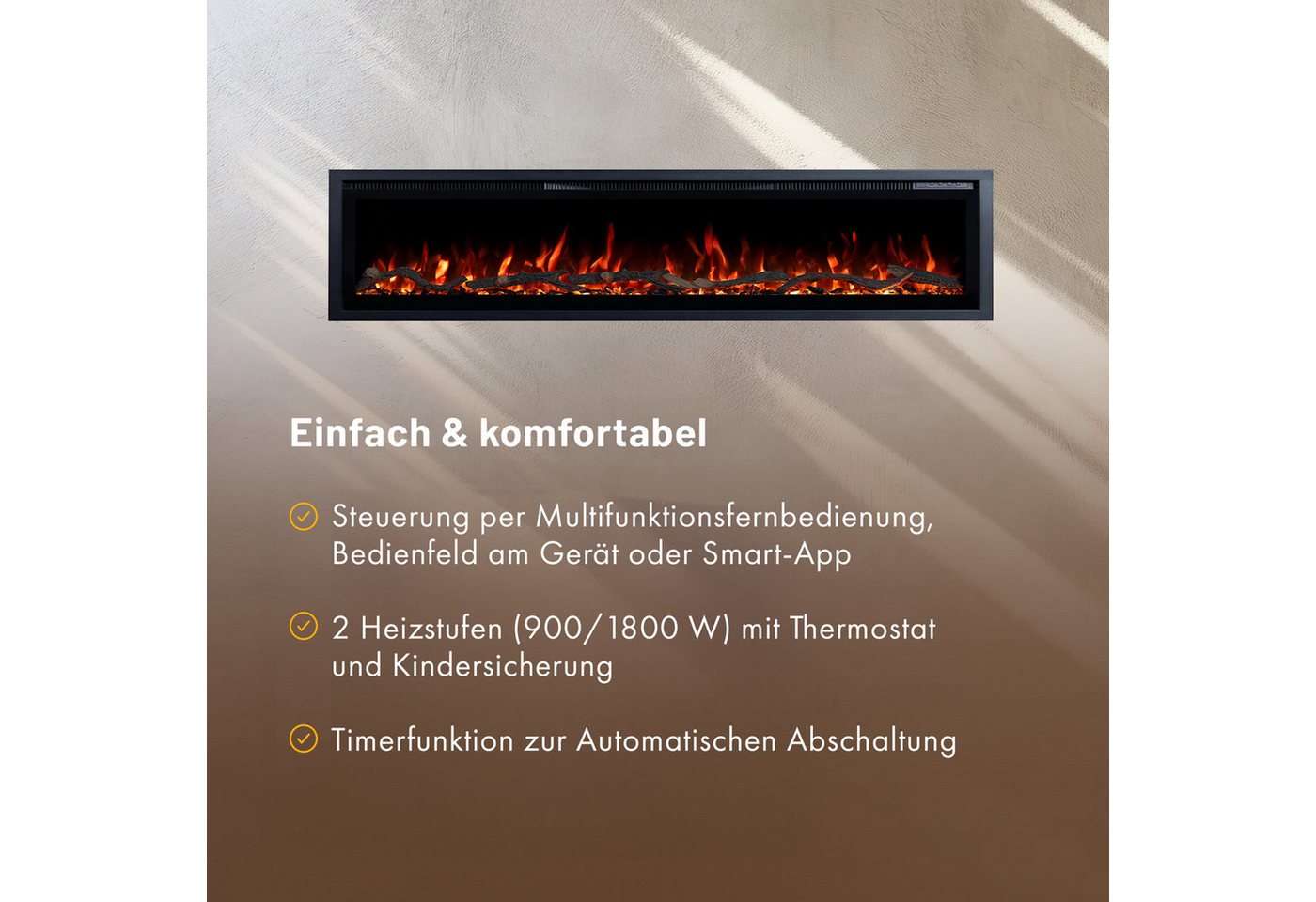 GF Core Elektrokamin Wandkamin Core, 3D Feuer und Heizung (Thermostat, bis 1800 W), Elektrischer Stand-, Wand- oder Einbaukamin mit APP Steuerung, LED – Bild 4 von 5