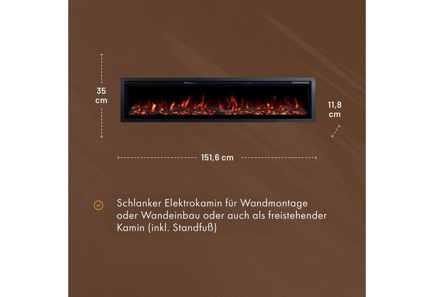 GF Core Elektrokamin Wandkamin Core, 3D Feuer und Heizung (Thermostat, bis 1800 W), Elektrischer Stand-, Wand- oder Einbaukamin mit APP Steuerung, LED – Bild 5 von 5