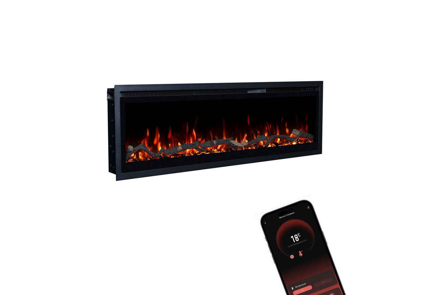GF Core Elektrokamin Wandkamin Core, 3D Feuer und Heizung (Thermostat, bis 1800 W), Elektrischer Stand-, Wand- oder Einbaukamin mit APP Steuerung, LED – Bild 2 von 5