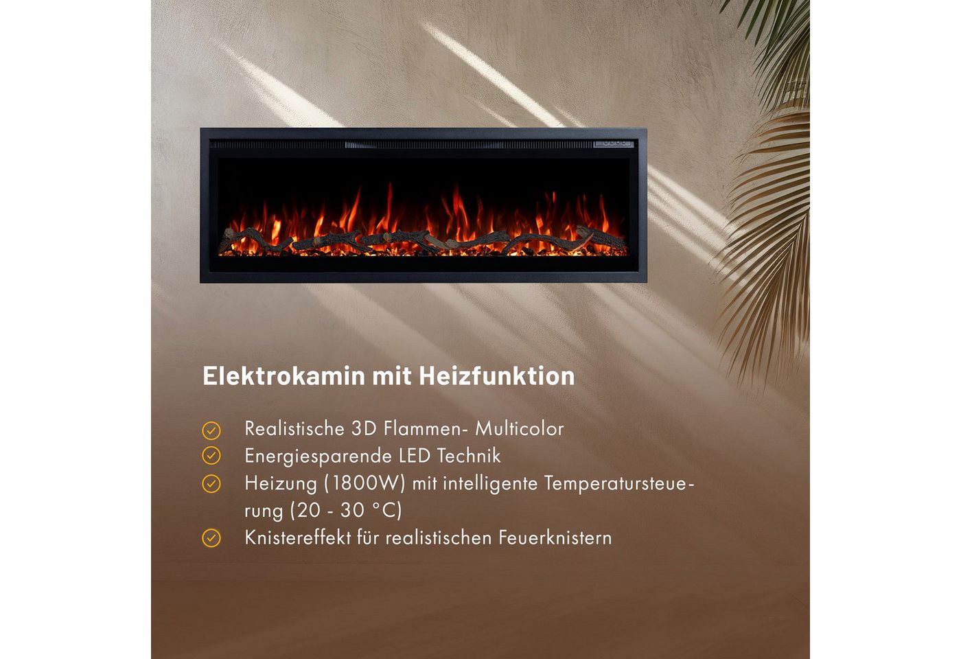 GF Core Elektrokamin Wandkamin Core, 3D Feuer und Heizung (Thermostat, bis 1800 W), Elektrischer Stand-, Wand- oder Einbaukamin mit APP Steuerung, LED – Bild 3 von 5