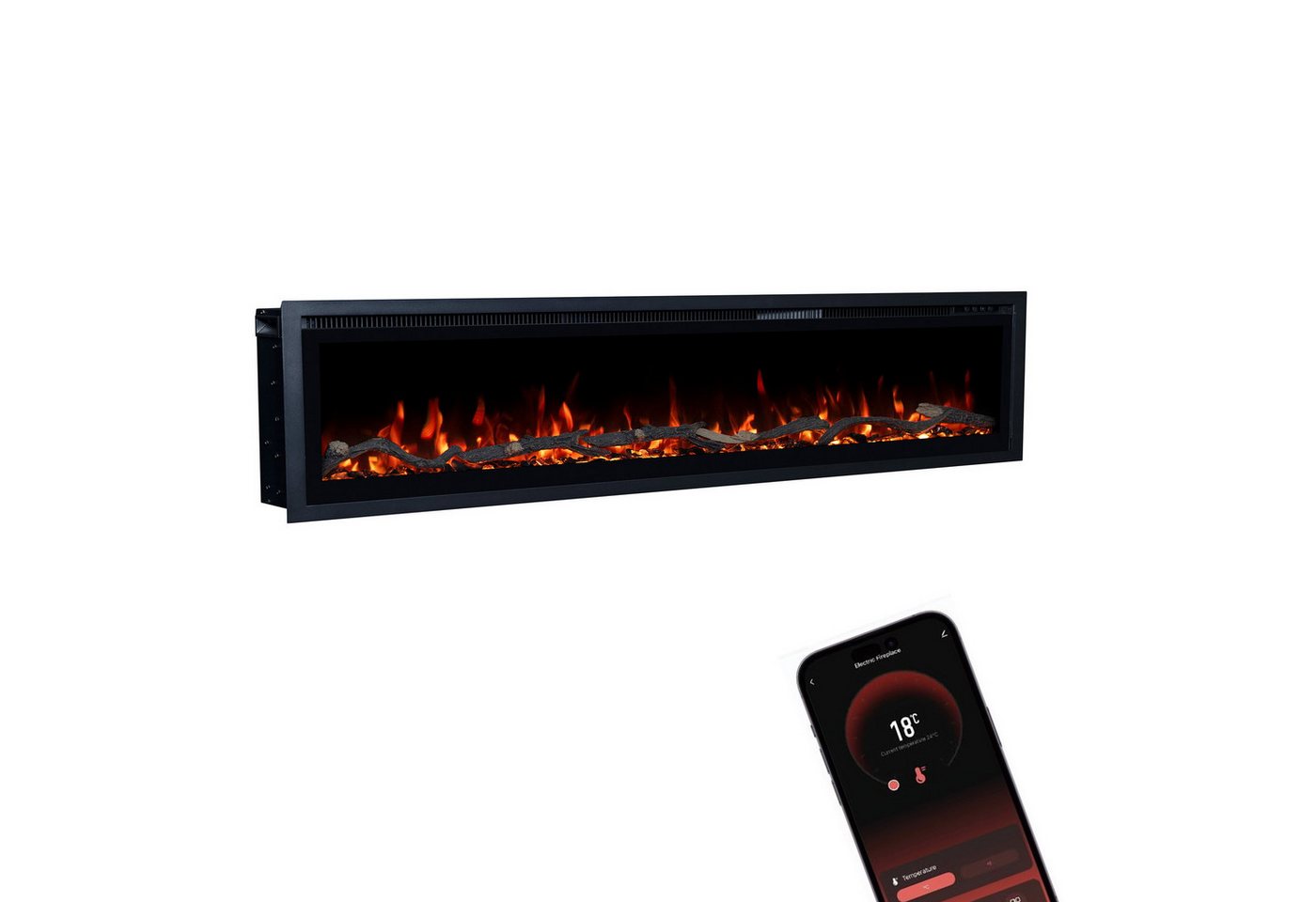 GF Core Elektrokamin Wandkamin Core, 3D Feuer und Heizung (Thermostat, bis 1800 W), Elektrischer Stand-, Wand- oder Einbaukamin mit APP Steuerung, LED – Bild 2 von 5