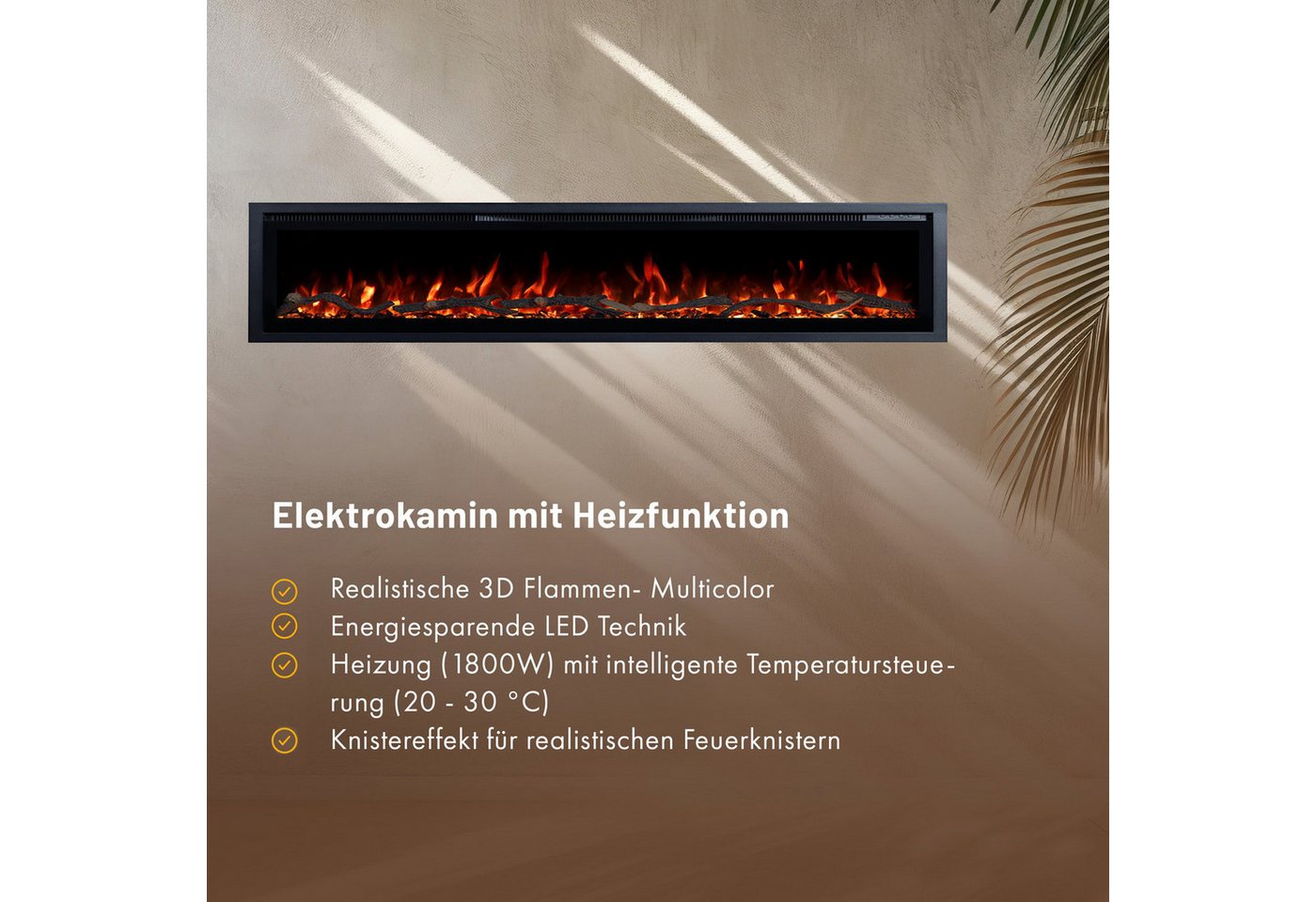 GF Core Elektrokamin Wandkamin Core, 3D Feuer und Heizung (Thermostat, bis 1800 W), Elektrischer Stand-, Wand- oder Einbaukamin mit APP Steuerung, LED – Bild 3 von 5