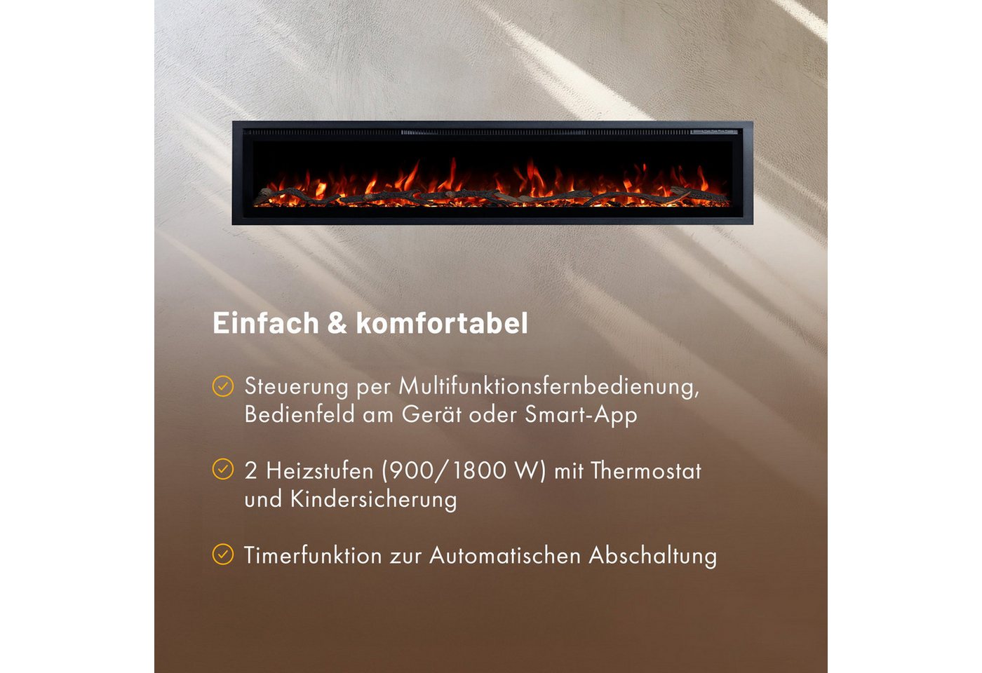 GF Core Elektrokamin Wandkamin Core, 3D Feuer und Heizung (Thermostat, bis 1800 W), Elektrischer Stand-, Wand- oder Einbaukamin mit APP Steuerung, LED – Bild 4 von 5