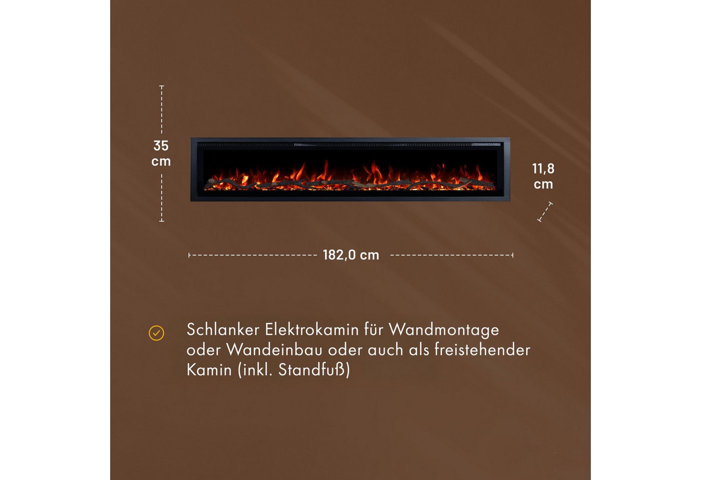 GF Core Elektrokamin Wandkamin Core, 3D Feuer und Heizung (Thermostat, bis 1800 W), Elektrischer Stand-, Wand- oder Einbaukamin mit APP Steuerung, LED – Bild 5 von 5