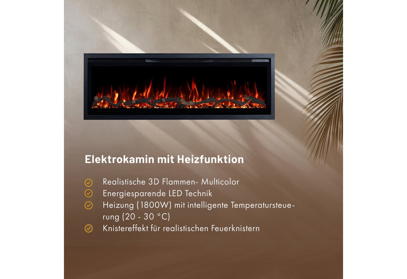 GF Core Elektrokamin Wandkamin Core, 3D Feuer und Heizung (Thermostat, bis 1800 W), Elektrischer Stand-, Wand- oder Einbaukamin mit APP Steuerung, LED – Bild 3 von 5
