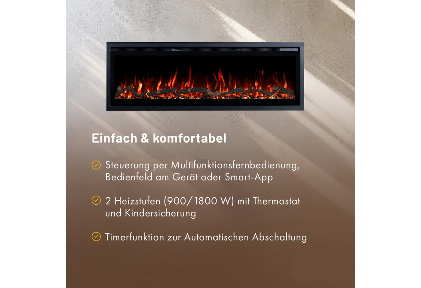 GF Core Elektrokamin Wandkamin Core, 3D Feuer und Heizung (Thermostat, bis 1800 W), Elektrischer Stand-, Wand- oder Einbaukamin mit APP Steuerung, LED – Bild 4 von 5