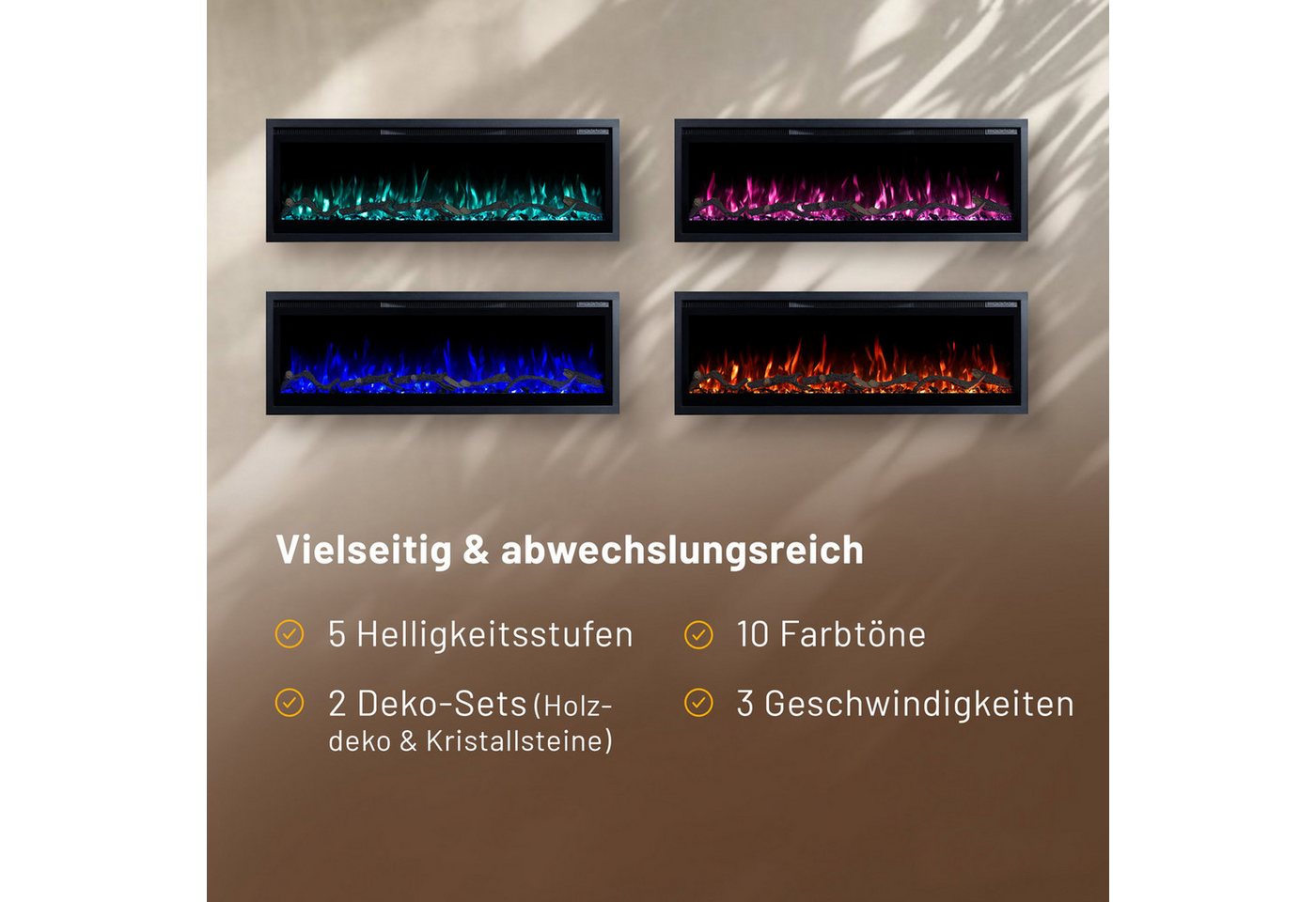 GF Core Elektrokamin Wandkamin Core, 3D Feuer und Heizung (Thermostat, bis 1800 W), Elektrischer Stand-, Wand- oder Einbaukamin mit APP Steuerung, LED – Bild 5 von 5
