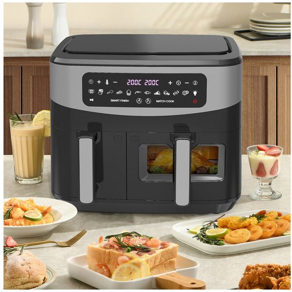 GIDGIMO Heißluftfritteuse 10L XXL Doppelkammer Heißluftfritteuse mit 230°C, 12-in-1 Programmen & Touchscreen – Smart&Match Funktion für gesundes, fettarmes Koch