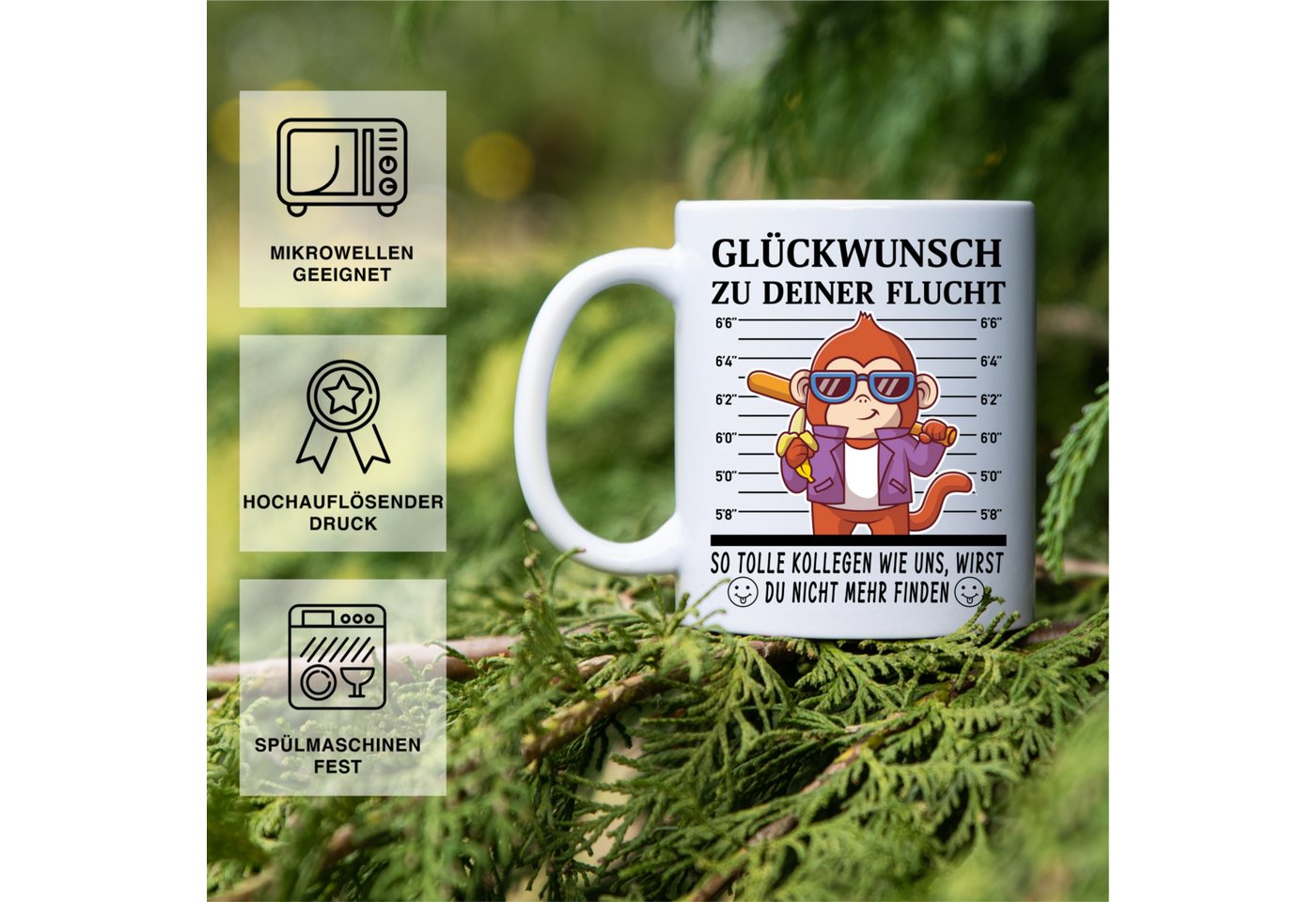 Giftandprint Tasse Kollegen Abschied, Abschiedsgeschenke für Kollege mit Affemotiv, Jobwechsel, Kollegin Geschenk, mit Geschenkbox – Bild 3 von 5