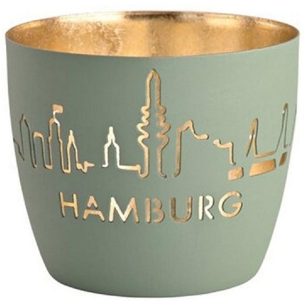 Giftcompany Kerzenhalter Windlicht Madras Hamburg Skyline Powder Blue Gold
