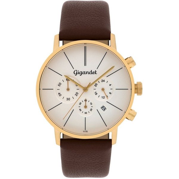Gigandet Chronograph Herrenuhr, Armbanduhr, Damenuhr, 42mm, MINIMALISM G32-003 G32-003, Mineralglas, Datumsanzeige, Lederband, 3bar/30m wasserdicht